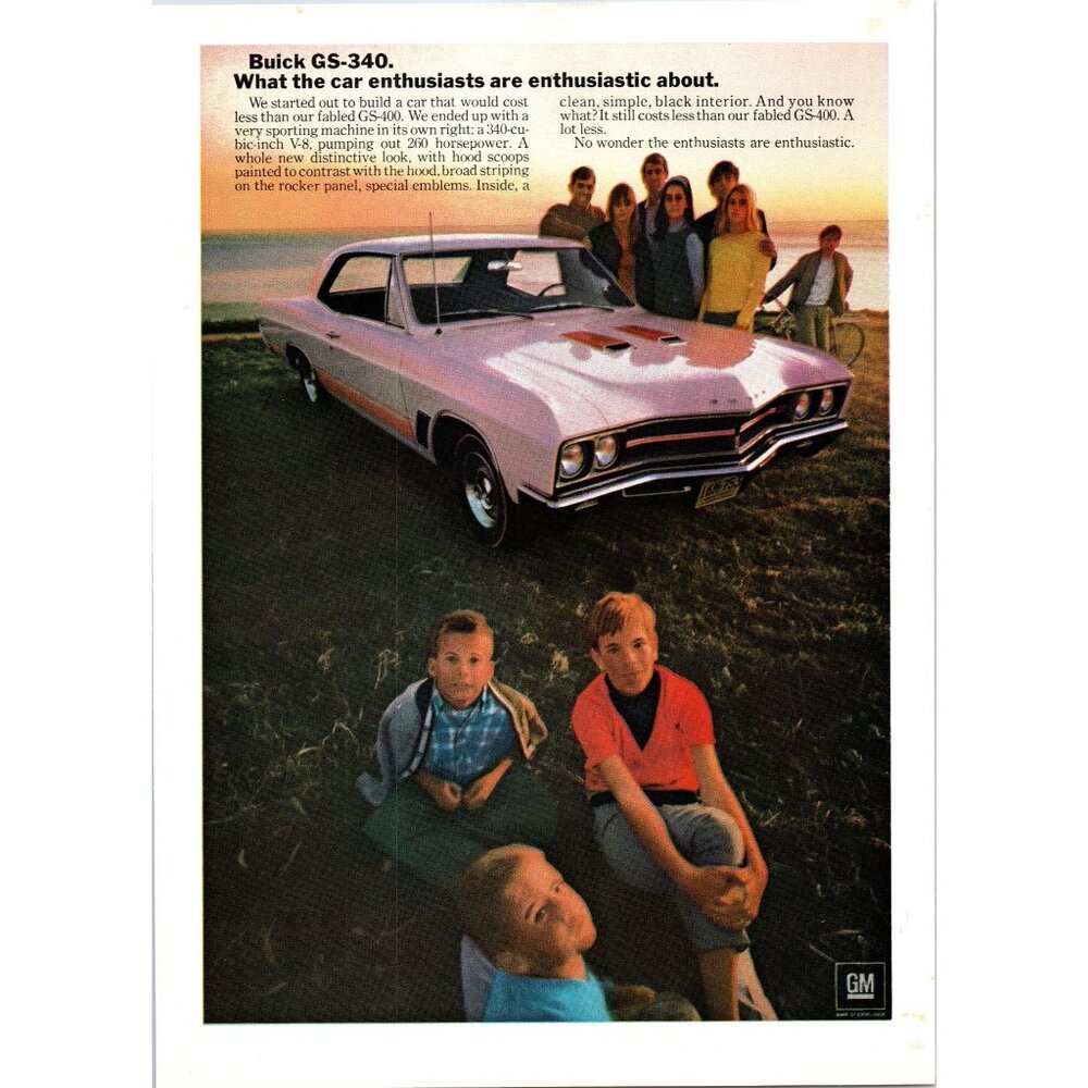 1967 Buick GS-340 Coupe Vintage Print Ad Family Coast Muscle Car Wall Art